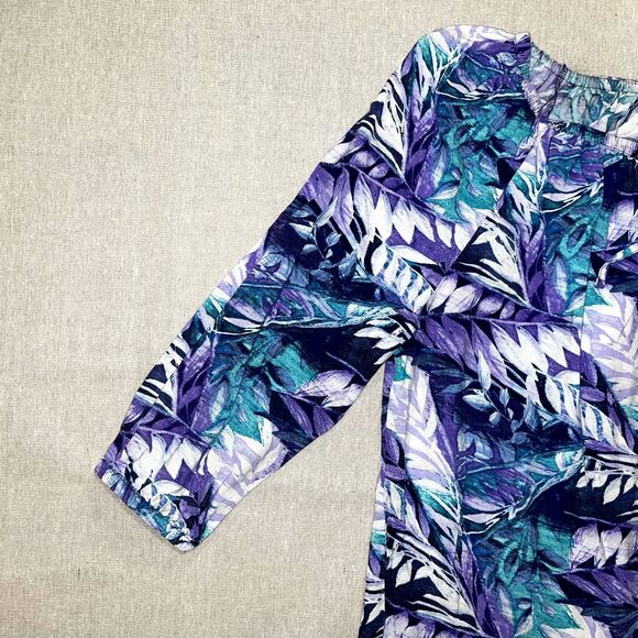 Chico's | Purple and Blue Leaf Print Top | Medium - Picture 3 of 8
